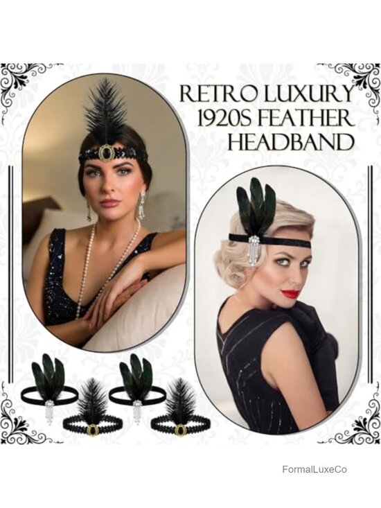 48 Pack 1920s Flapper Headbands Ostrich Feathers Sequins Rhinestones, Stretchy, main image 4